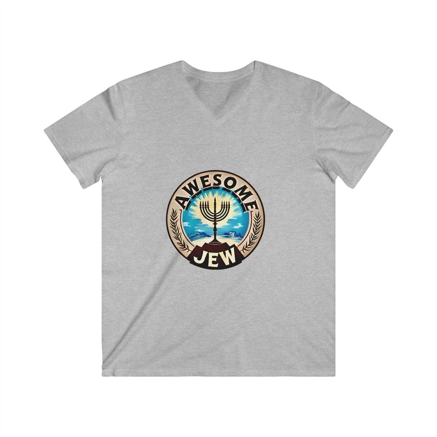 Men's Fitted V-Neck Tee - Awesome Jew Graphic T-Shirt, Great for Celebrations, Gifts for Jewish Holidays, Casual Wear