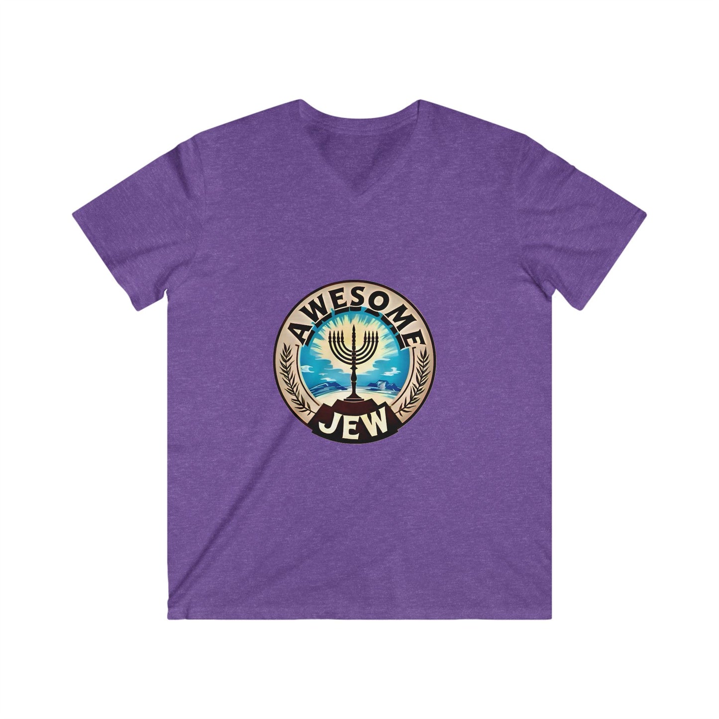 Men's Fitted V-Neck Tee - Awesome Jew Graphic T-Shirt, Great for Celebrations, Gifts for Jewish Holidays, Casual Wear