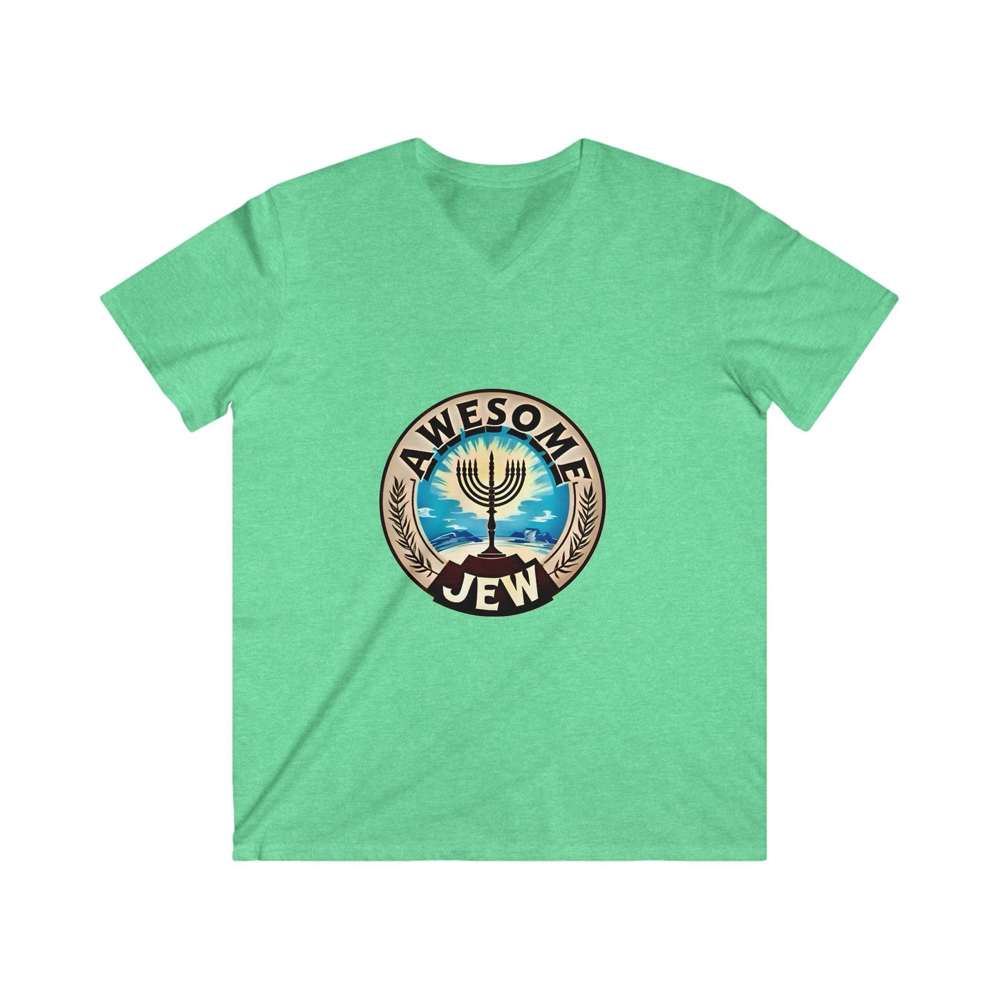 Men's Fitted V-Neck Tee - Awesome Jew Graphic T-Shirt, Great for Celebrations, Gifts for Jewish Holidays, Casual Wear