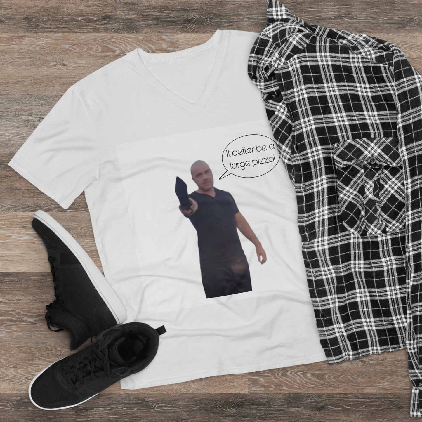 Funny Men's V-Neck Tee - Pizza Lover Shirt, Humorous Gift for Foodies, Casual Wear, Perfect for Parties, Birthdays, and Gatherings