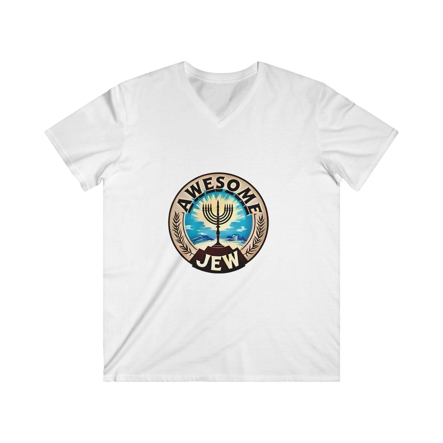 Men's Fitted V-Neck Tee - Awesome Jew Graphic T-Shirt, Great for Celebrations, Gifts for Jewish Holidays, Casual Wear