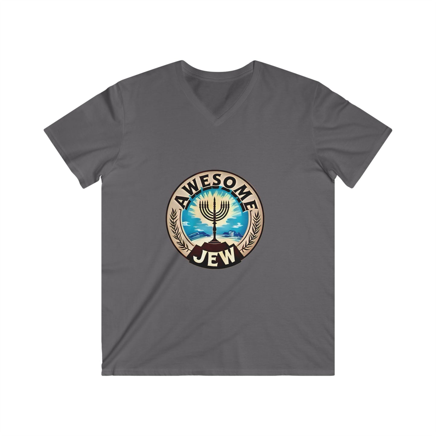 Men's Fitted V-Neck Tee - Awesome Jew Graphic T-Shirt, Great for Celebrations, Gifts for Jewish Holidays, Casual Wear