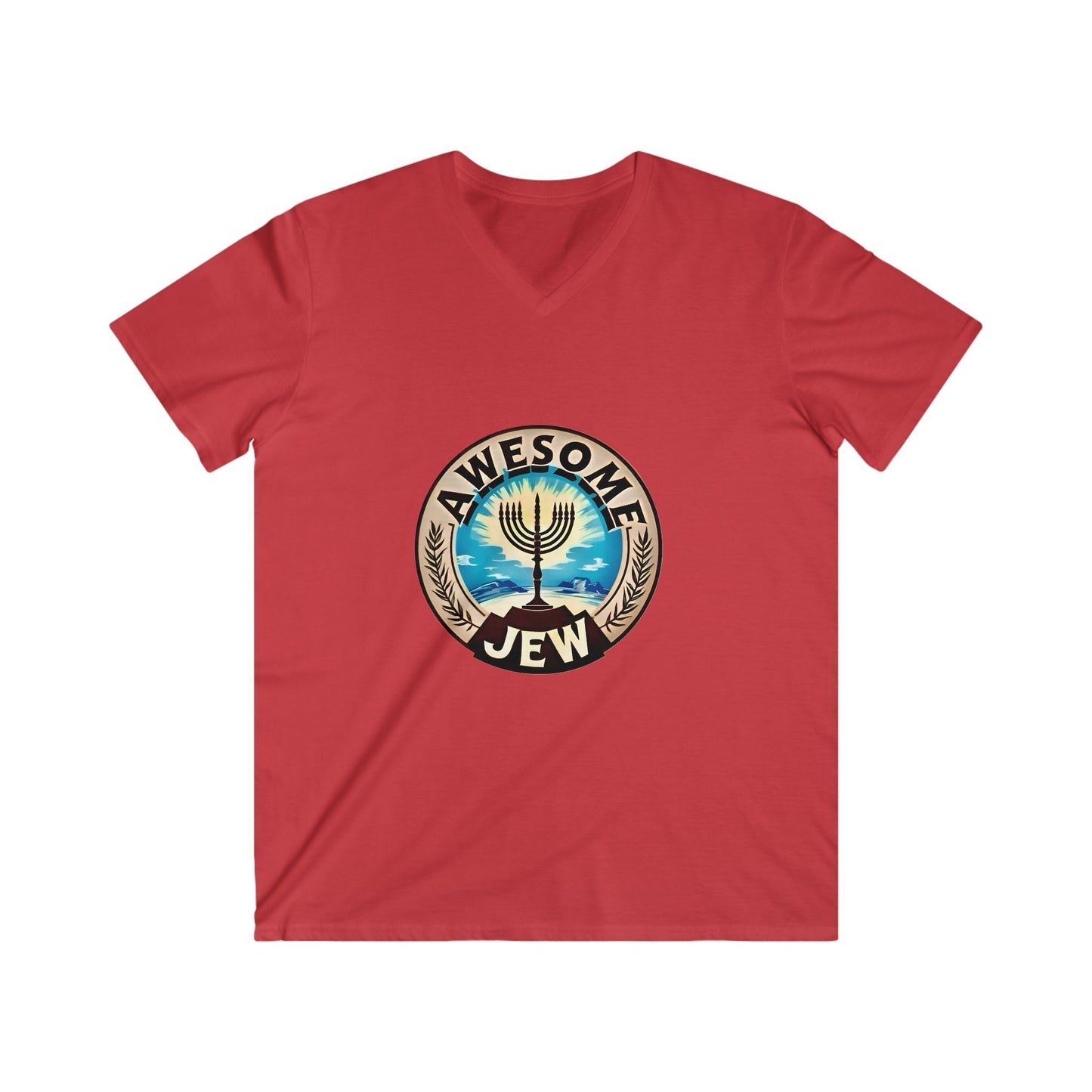 Men's Fitted V-Neck Tee - Awesome Jew Graphic T-Shirt, Great for Celebrations, Gifts for Jewish Holidays, Casual Wear