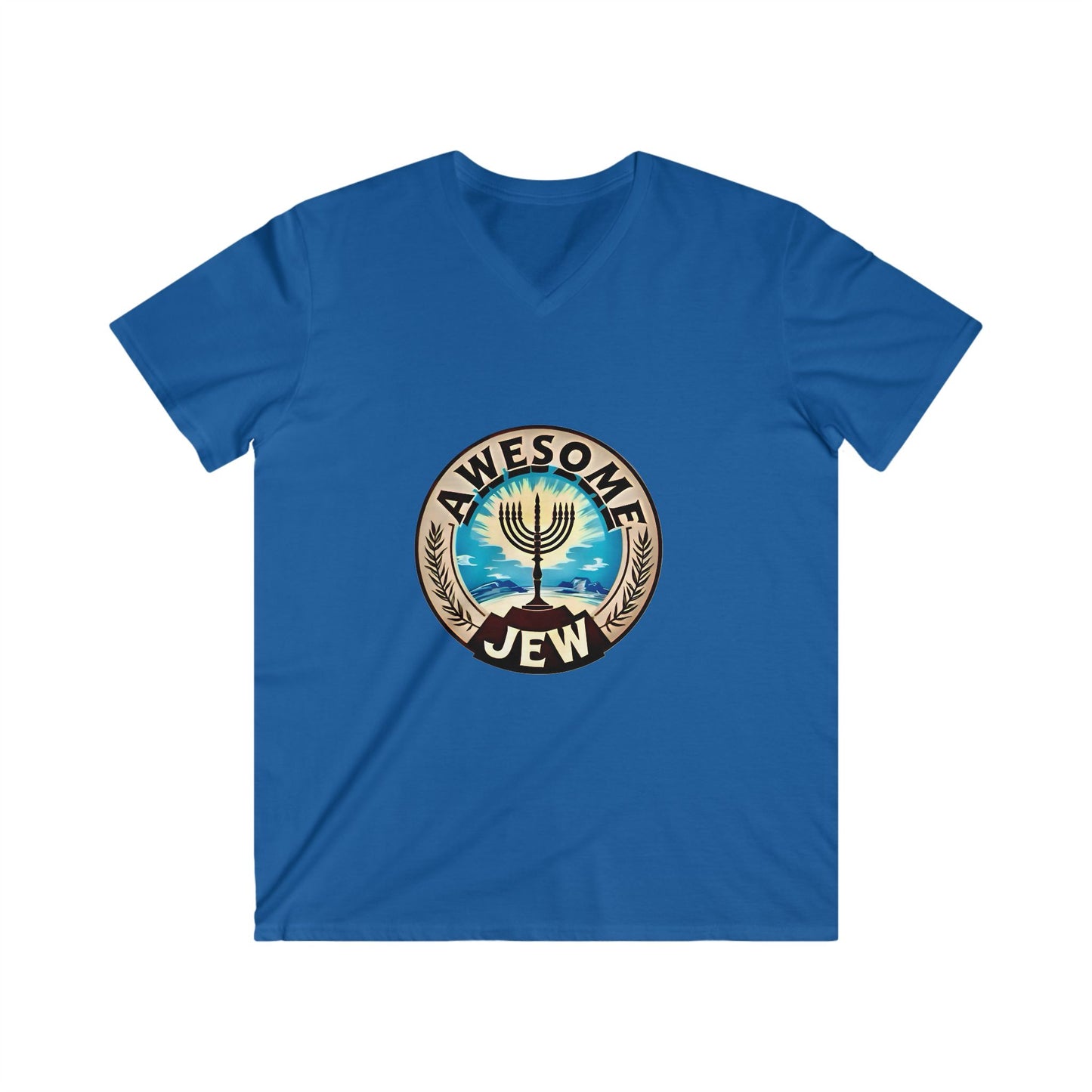 Men's Fitted V-Neck Tee - Awesome Jew Graphic T-Shirt, Great for Celebrations, Gifts for Jewish Holidays, Casual Wear