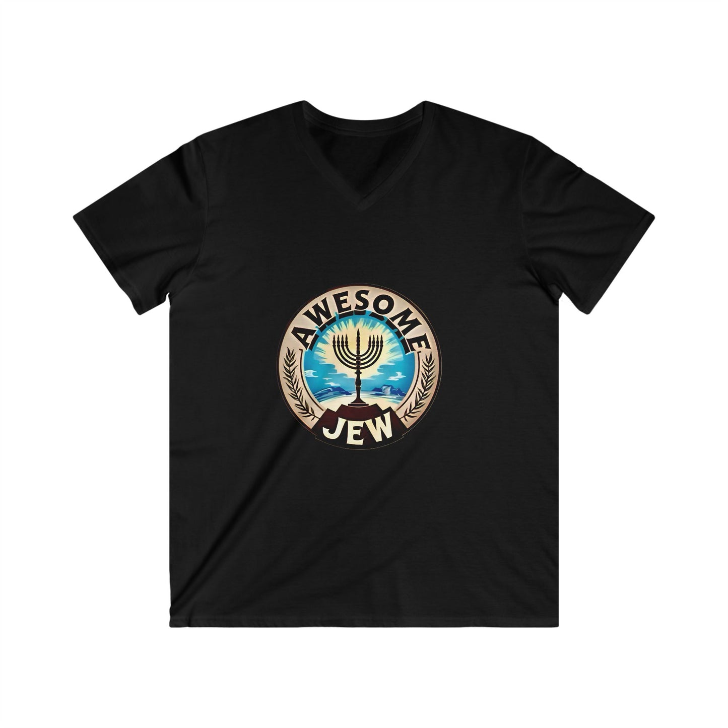 Men's Fitted V-Neck Tee - Awesome Jew Graphic T-Shirt, Great for Celebrations, Gifts for Jewish Holidays, Casual Wear