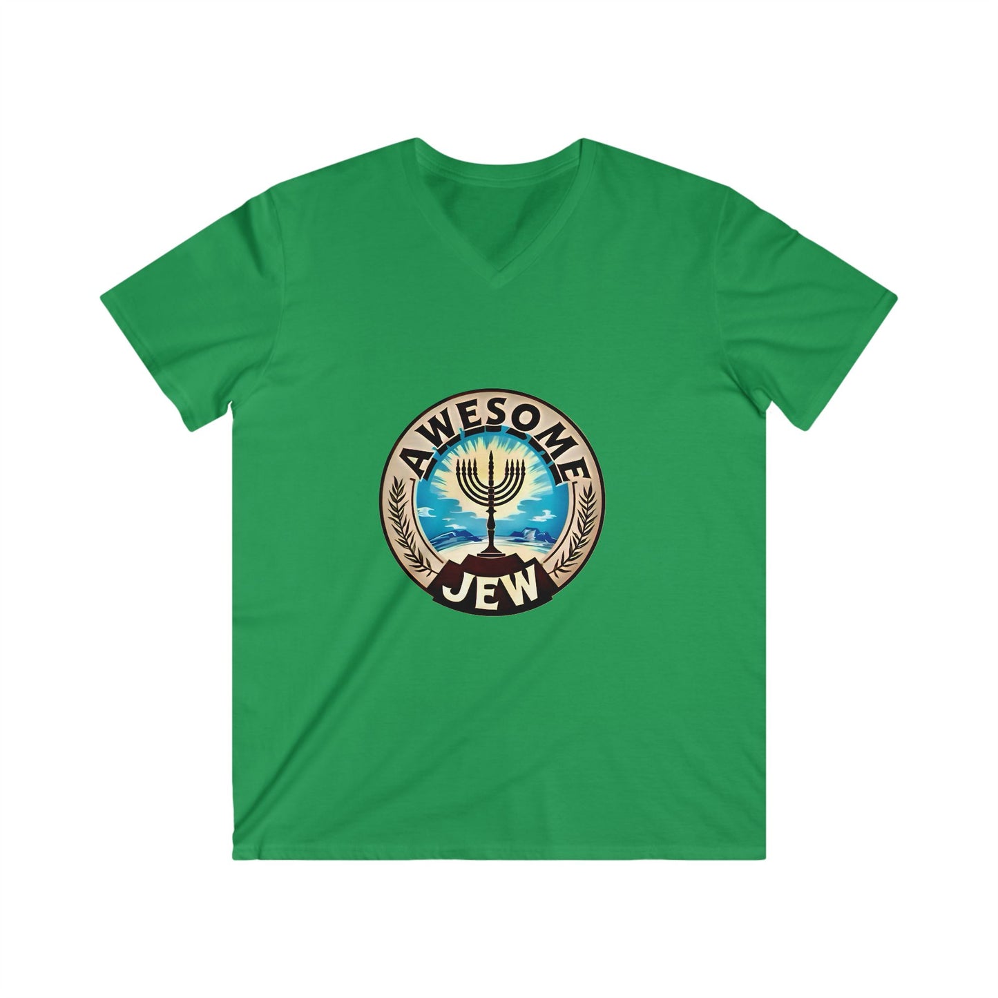 Men's Fitted V-Neck Tee - Awesome Jew Graphic T-Shirt, Great for Celebrations, Gifts for Jewish Holidays, Casual Wear