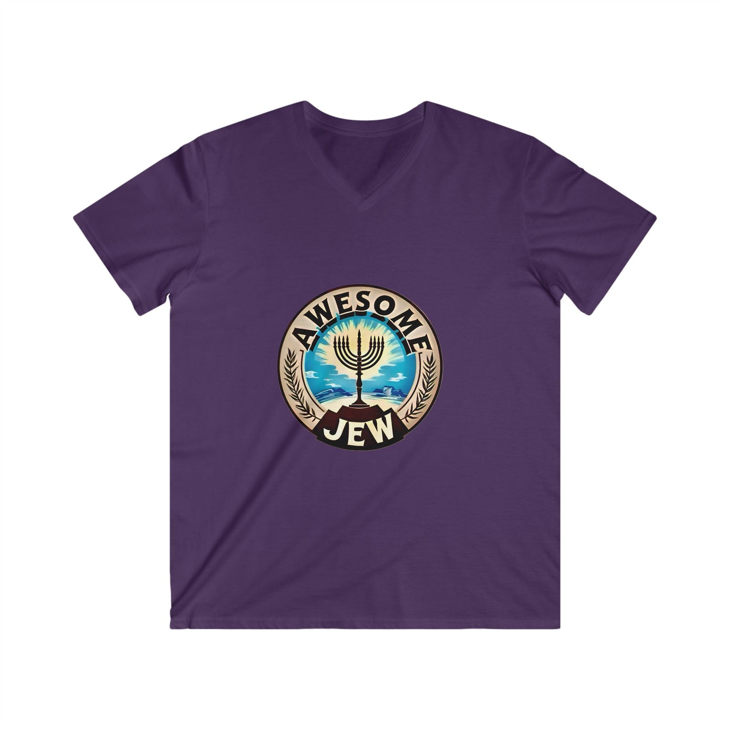 Men's Fitted V-Neck Tee - Awesome Jew Graphic T-Shirt, Great for Celebrations, Gifts for Jewish Holidays, Casual Wear