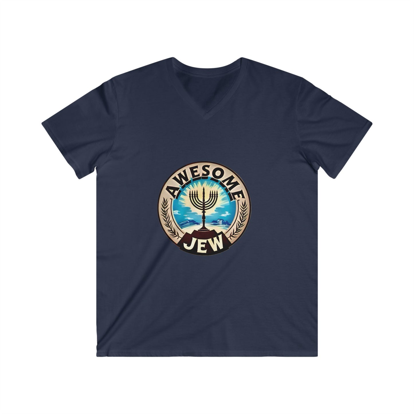 Men's Fitted V-Neck Tee - Awesome Jew Graphic T-Shirt, Great for Celebrations, Gifts for Jewish Holidays, Casual Wear