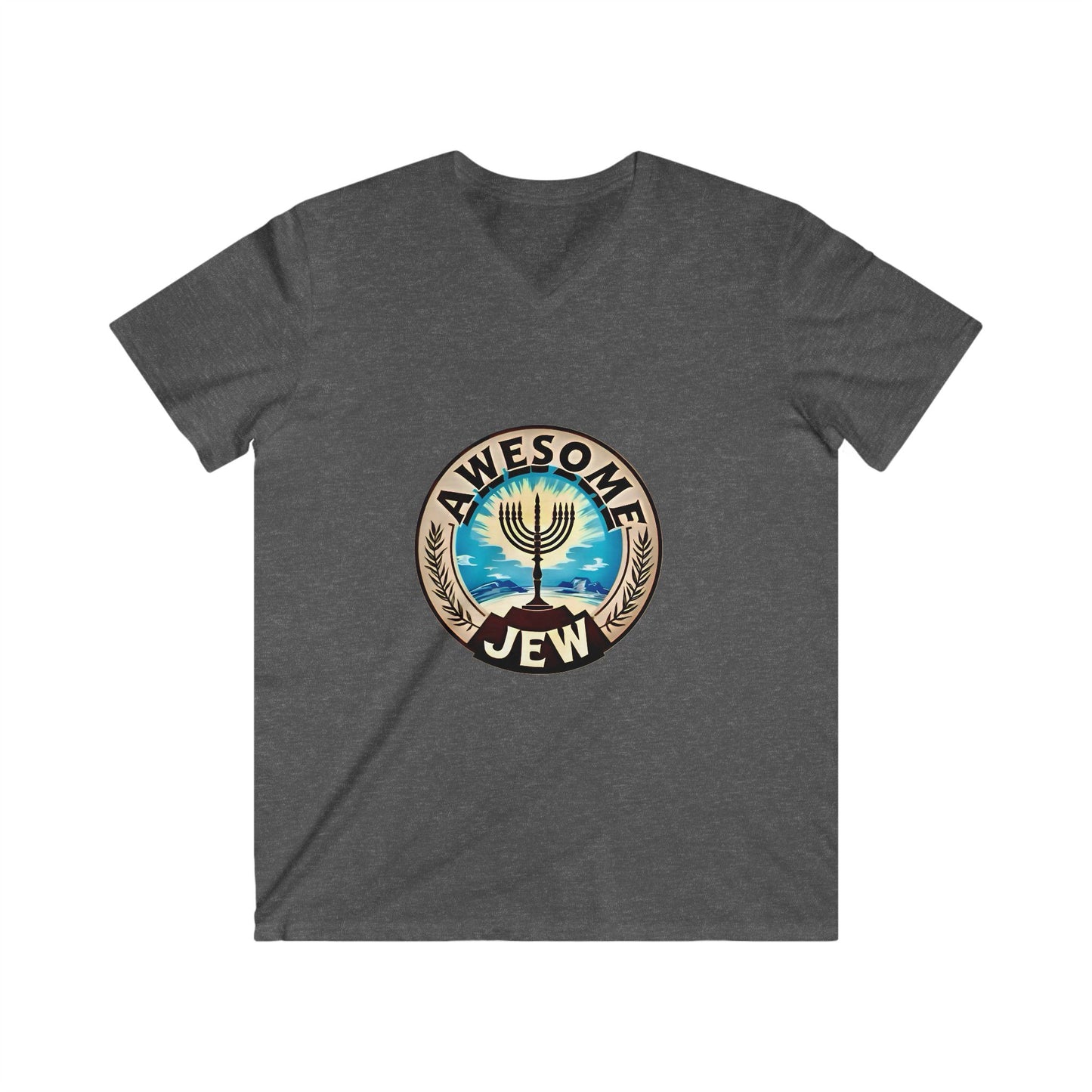 Men's Fitted V-Neck Tee - Awesome Jew Graphic T-Shirt, Great for Celebrations, Gifts for Jewish Holidays, Casual Wear
